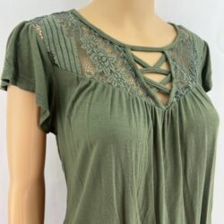 NOBO No Boundaries (L) Green Floral Lace Flutter Short Sleeve Tee Shirt