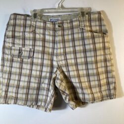 Womens Columbia Plaid Cotton Shorts Tan Brown 10/6 Pockets