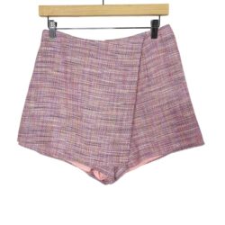 Lovers + Friends Medium M Pink Stargazer Tweed Mini Skort Wrap Front Shorts Zip