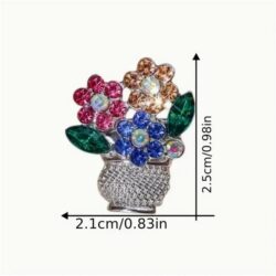 Small Silver Tone Brooch Basket of Crystal Flowers n1031