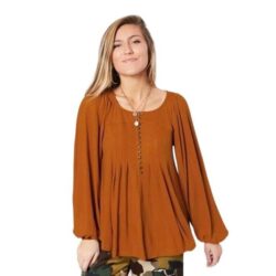 FREE PEOPLE Oversized Flowy Sz S Bubble Sleeve Devin Henley Top Autumn Pearl