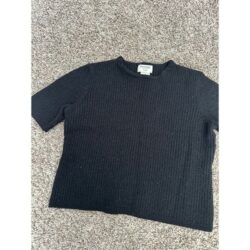 brooks brothers 365 womens L 100% merino wool black knit sweater crop top ribbed