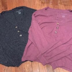 American Eagle Henley Tops Charcoal & Mauve Set ♡