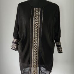 Anthropology Staring At Stars blouse top Tunic black sheer tan embroidery size S