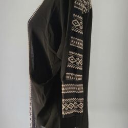 Anthropology Staring At Stars blouse top Tunic black sheer tan embroidery size S