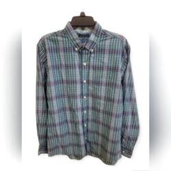 Men’s Large green plaid dress shirt