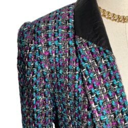 Vintage 80s Bicci wool colorful boucle leather collar blazer jacket size 8/M