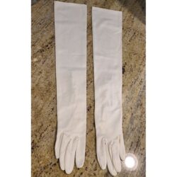 Vtg Size M 7 Off-White Formal Stretch Nylon 23″ Long Opera Gloves Pearly Buttons