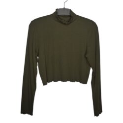 Aerie Womens Olive Green Long Sleeve Mock Neck Ribbed Lightweight Crop Sweater