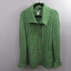 LL Bean Womens Cardigan Sweater Size L Green Acrylic Wool Stretch Button Up