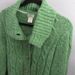 LL Bean Womens Cardigan Sweater Size L Green Acrylic Wool Stretch Button Up