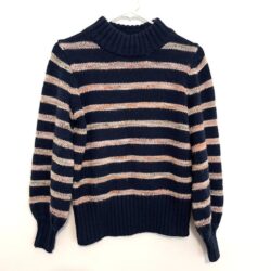 MADEWELL Striped Metcalf Mockneck Sweater Navy Blue Rose Mauve WOOL Blend Small