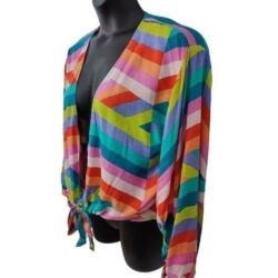 ELAN INTERNATIONAL Tie Front Rainbow Top