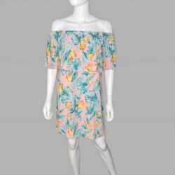 Light Pink Off The Shoulders Tropical Floral Print Dress