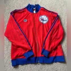 VTG Adidas Philadelphia Sixers Stitched Red Blue Zip Up Sweatshirt Jacket Size L