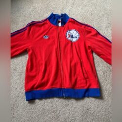 VTG Adidas Philadelphia Sixers Stitched Red Blue Zip Up Sweatshirt Jacket Size L