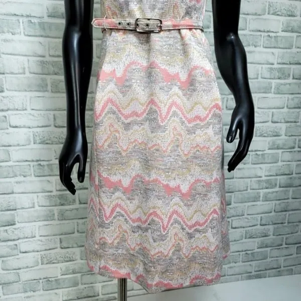 Vintage GTS Ltd Womens S Abstract Knit Mod VNeck Sheath Dress With Belt - Image 4