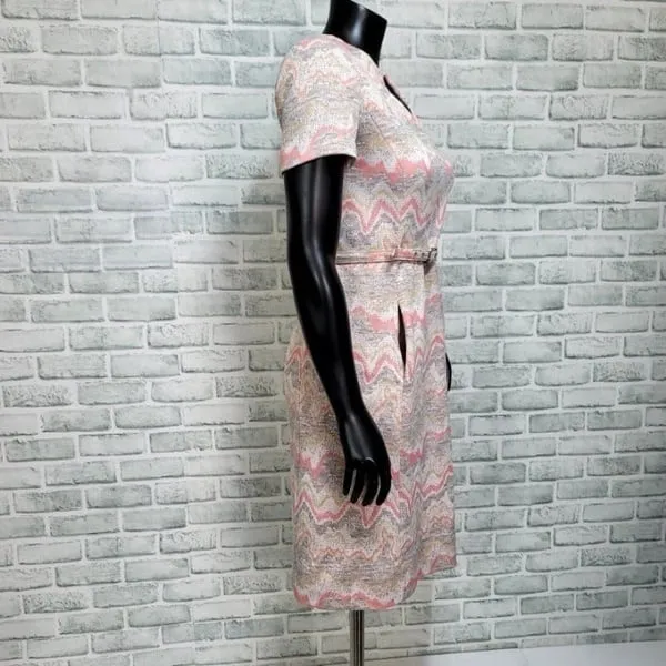 Vintage GTS Ltd Womens S Abstract Knit Mod VNeck Sheath Dress With Belt - Image 6