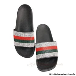 Red and Green Size 10 Designer Black Slides
