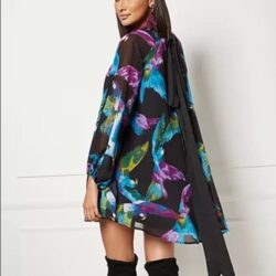 Eva Mendes Sabrina Parrot Print Mini Dress Size S Black Purple Long Sleeve