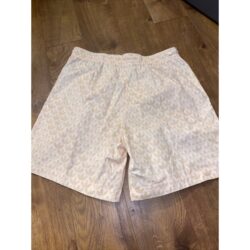 NEW Mens L Adidas Logo Graphics Monogram Allover Print Shorts Tan Beige Sand
