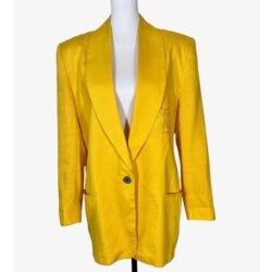 Vintage Classiques Yellow Long Linen Embroidered Blazer Size 12