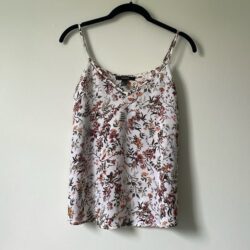 Forever 21 White Maroon Cut Out Collar Floral Camisole Cami Blouse size Small