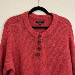 American Eagle Henley Jegging Fit Long Sleeve Open Knit Sweater Pink Womens L