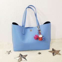 Tory Burch Peace Pompom bag charm keychain pink red blue