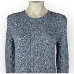 Jeanne Pierre Crewneck Sweater – Denim Combo, XS, Fisherman Cable-Knit – 125XS
