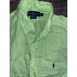 Polo Ralph Lauren Shirt Mens Button Up Linen Large Green Blake Pony