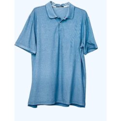 PIQUE POLO SHORT SLEEVE SHIRT, MENS, L, BLUE MOONLIGHT, STRETCH COTTON, HIGH-LOW