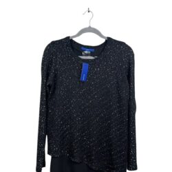 APT 9 Knit Sequin Sweater Women’s Crew Neck Asymmetric Hem Black Tie Size M