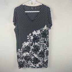 Chico’s Travelers size 2 Large black white polka dot floral tunic length top