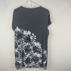 Chico’s Travelers size 2 Large black white polka dot floral tunic length top