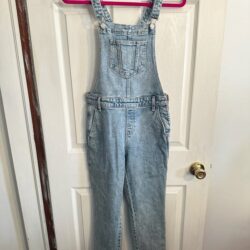 Old Navy 2 Bib Denim Jean Overalls Light Wash Blue Straight Leg Pockets Y2K