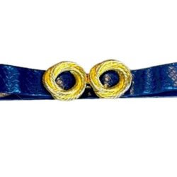 Navy Blue Leather Snakeskin Belt with Goldtone Buckle