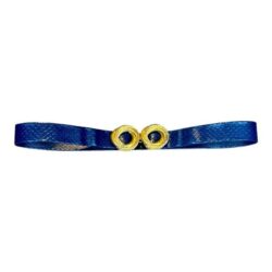 Navy Blue Leather Snakeskin Belt with Goldtone Buckle