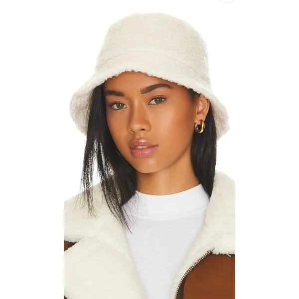NWT Revolve Lack of Color Faux Shearling Teddy Ivory Bucket Hat M/L