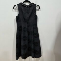Adrianna Papell black textured printed dress with jeweled neckline 4