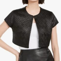 $139 NWT Natori Black Textured Quilted Jacquard Bolero Shrug, L