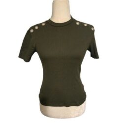 zara womens solid olive green Mock Neck ribbed short sleeve top t shirt small