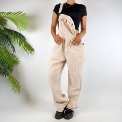 Vintage 90s Cream Indie Cottagecore Granola Girl Corduroy Cargo Overalls / Sz: M