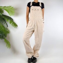 Vintage 90s Cream Indie Cottagecore Granola Girl Corduroy Cargo Overalls / Sz: M