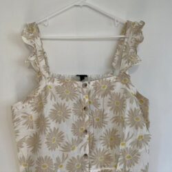 NEW NWT TORRID 2 Plus Size Double Gauze Ruffle Button Front Tank Top Tan Floral