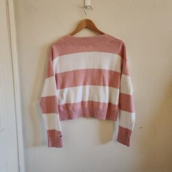 Tommy Hilfiger jeans pink and white stripes cropped v neck sweatshirt