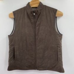 Corneliani ID Men’s 58R Brown Reversible Quilted Wool Leather Full Zipper Vest