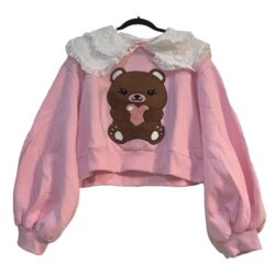 Pink Sweater with Ruffle Collar Balloon long Sleeve and Cute Bear SUGAR THRILLZ