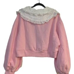 Pink Sweater with Ruffle Collar Balloon long Sleeve and Cute Bear SUGAR THRILLZ