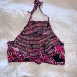 Halter top Pink purple and black floral wrap top Small